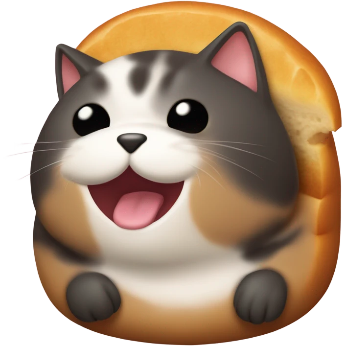 crea un gato marrón gordito con rayas negras, que esté saliendo de un pastel de mermelada  emoji