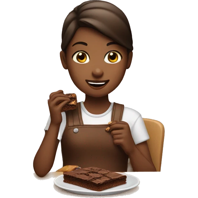 A girl eating a brownie emoji