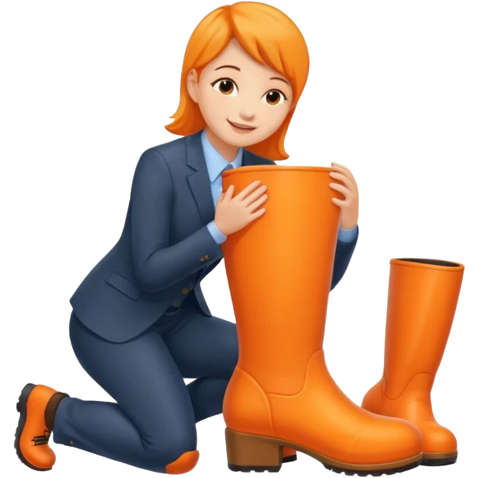 Office worker kneeling and kissing a large orange boot emoji