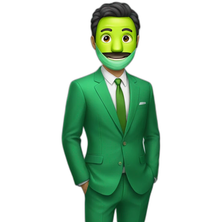 Man Green suit and mask with emoji