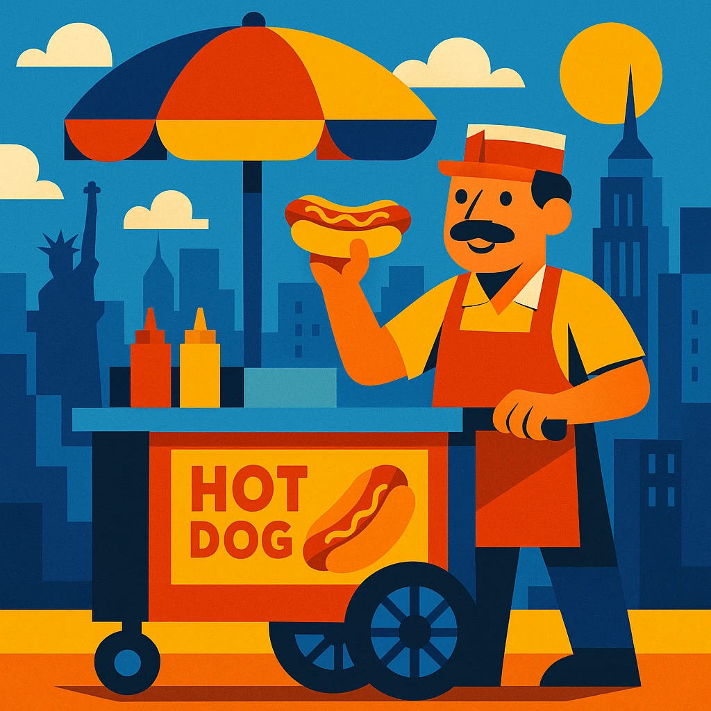 hotdog seller in New York with cart emoji