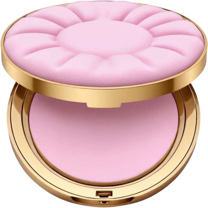 open makeup powder case with puff, pink and gold accents emoji