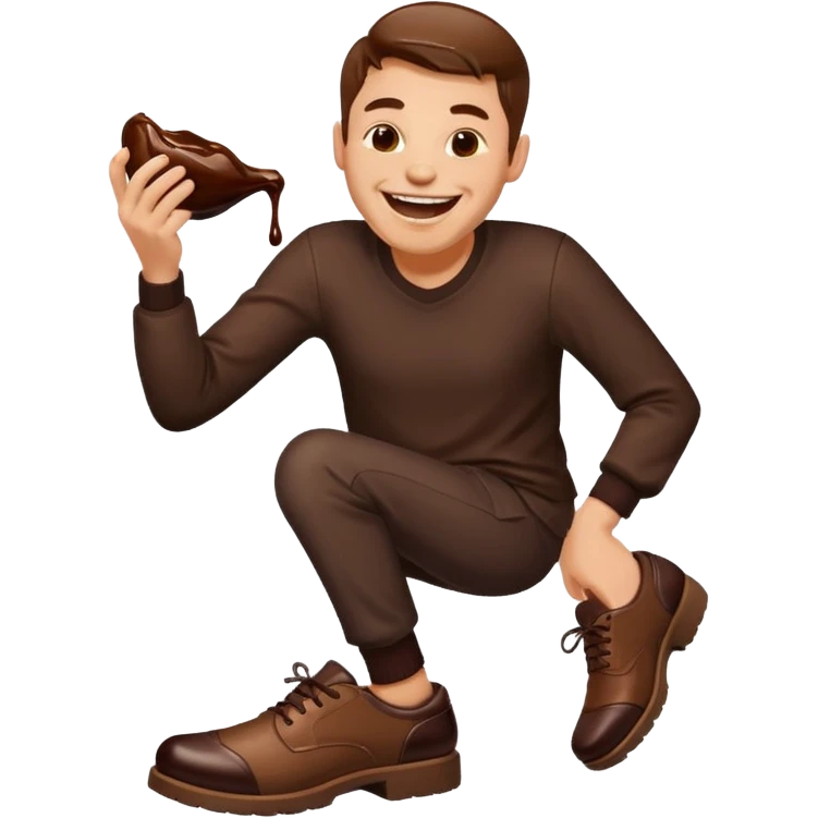 Man laughing with chocolate sauce on shoe emoji