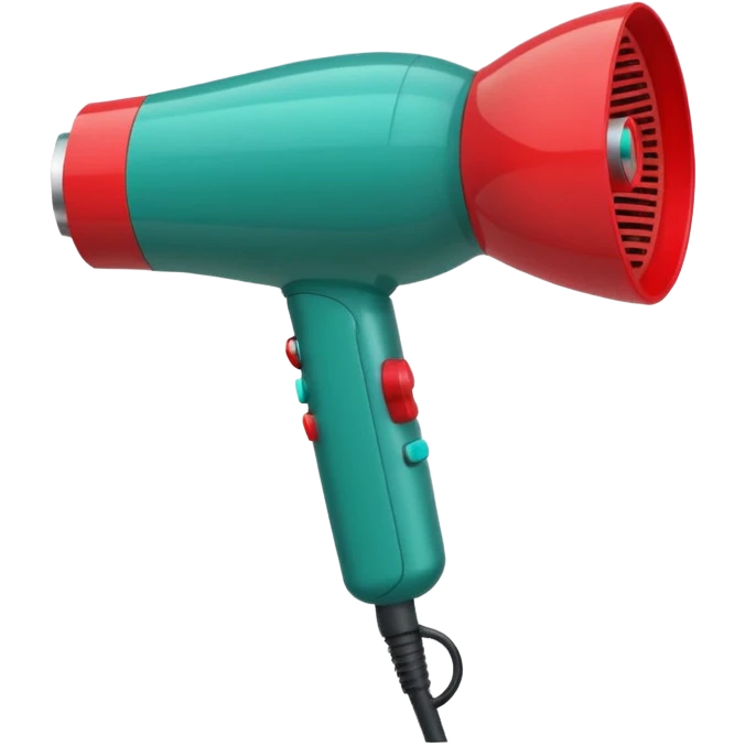 Red, green and teal hair dryer in 90's realistic style emoji