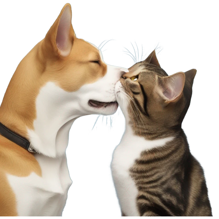 Dog kissing a cat emoji