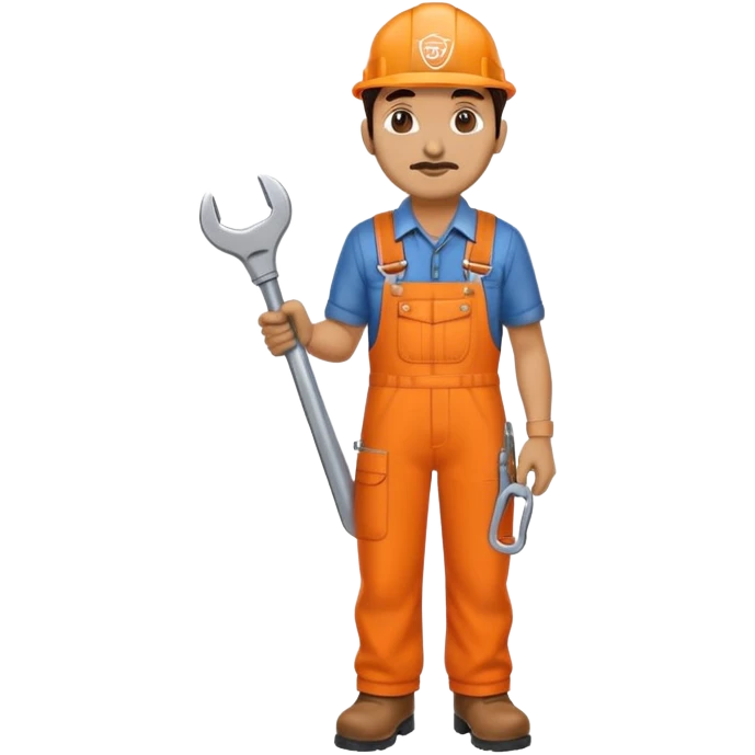 indian railway engineer orange overalls, boots holding a spanner emoji