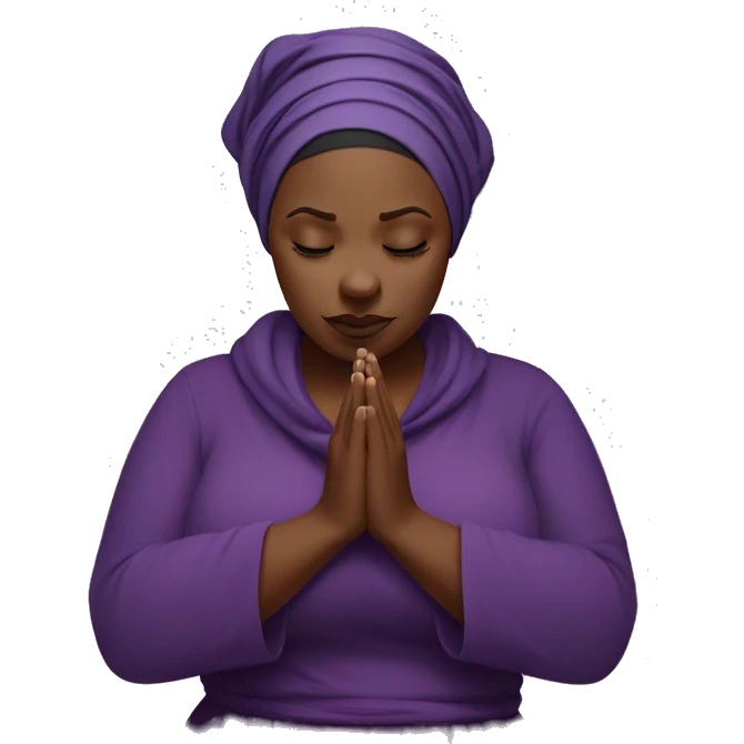 Dark Plus size woman praying with purple head wrap   emoji