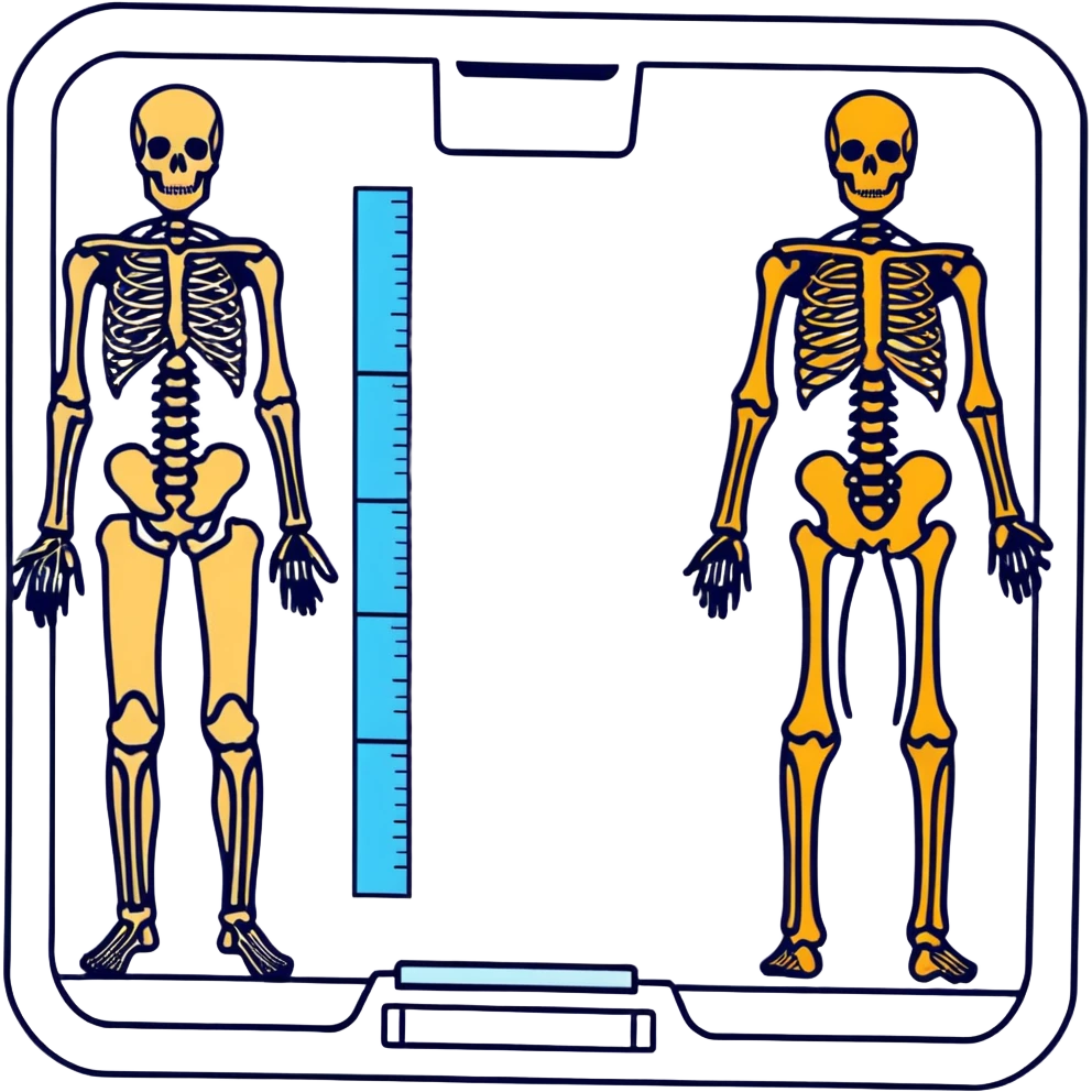 DEXA scan result showing full body composition with bones in white and tissue in different colors, medical diagnostic image emoji