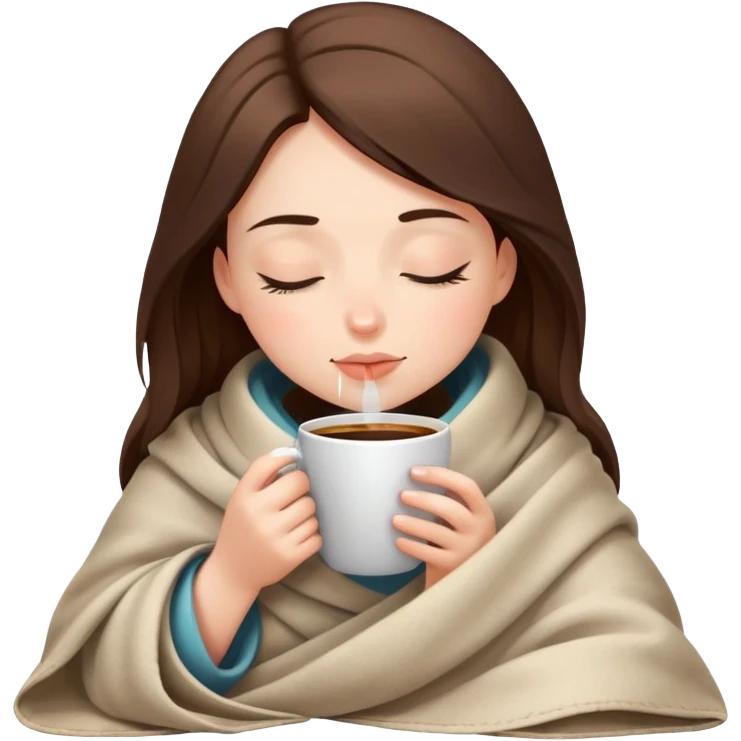 girl inside a blanket sipping coffee eyes closed emoji