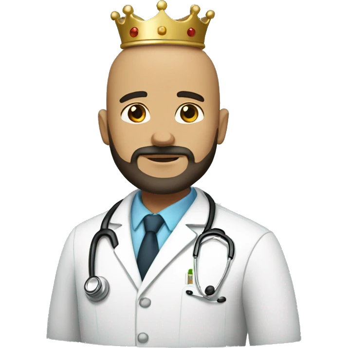 Bald tan male doctor with a crown and black beard and a crown emoji