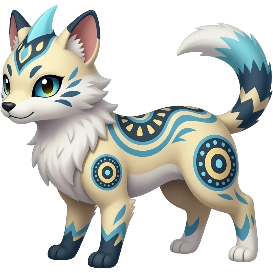 paisley-patterned Short-legged quadrupedal elegant oriental feral painted Absol-Glaceon-Sylveon-animal-Fakémon-fusion-hybrid-creature emoji