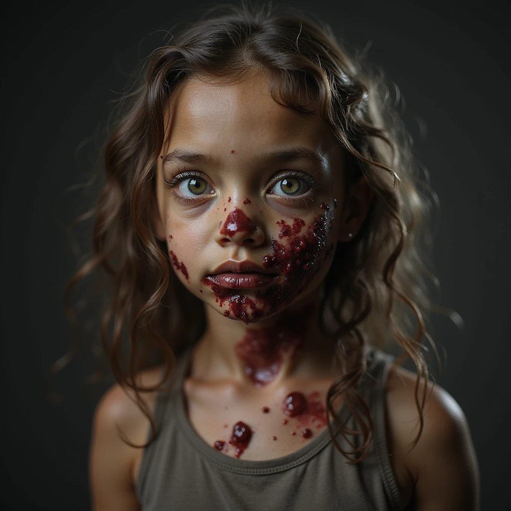 realistic brown-skinned zombie girl, visible zombie traits, detailed skin texture emoji