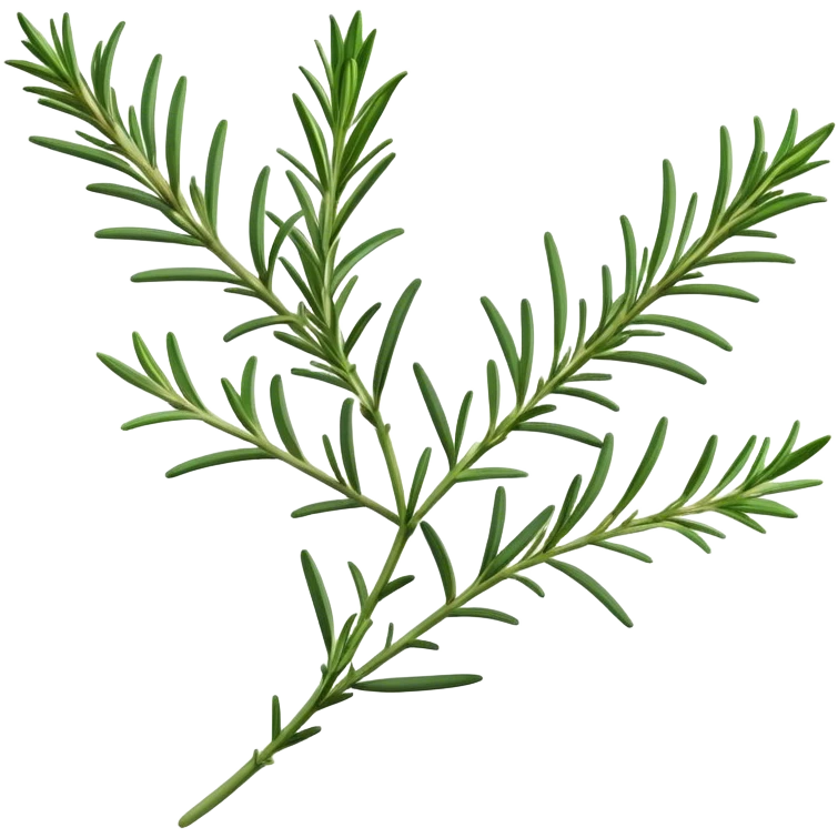 Cinematic Realistic Rosemary Emoji, Fragrant and fresh, with slender green stems covered in needle-like leaves, which release a distinctive herbal scent. The plant seems to exude energy, with soft sprigs of leaves stretching upwards. Soft glowing outline, capturing the essence of earthy healing and aromatic delight in a sprig of rosemary! emoji
