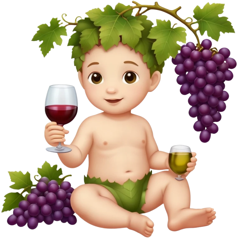 baby Bacchus with grape vines and wine grapes emoji