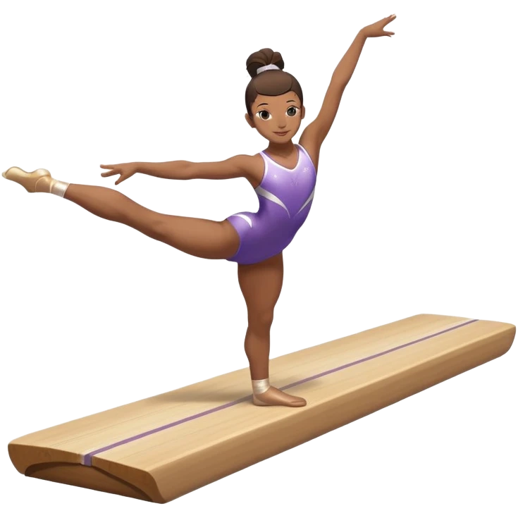 A gymnast performing a flawless routine on the balance beam, showcasing strength and grace. The scene captures the precise, elegant movement with perfect balance and form. The background features a gymnastics arena with vibrant lighting and cheering crowds, emphasizing athleticism and poise. emoji
