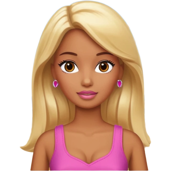 Brown skin blonde hair barbie in front of beach  emoji