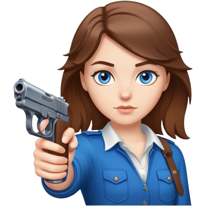 White girl brown hair blue eyes holding gun at you emoji