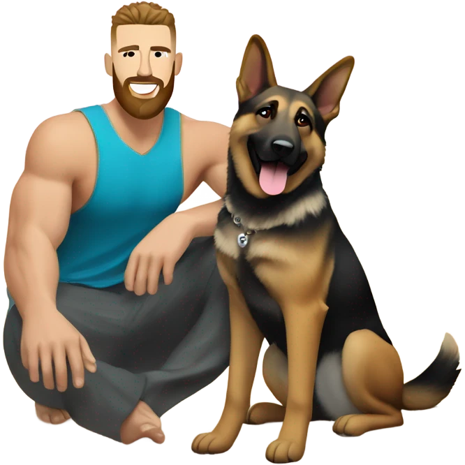 Travis Kelce with German shepherd dog on a beach emoji