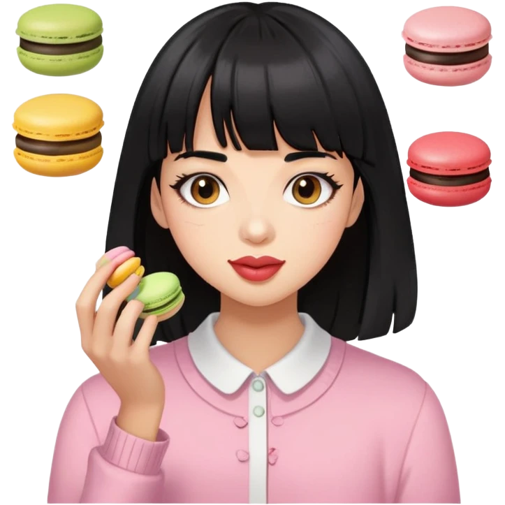 coolest black hair girl w bang eating the macarons emoji