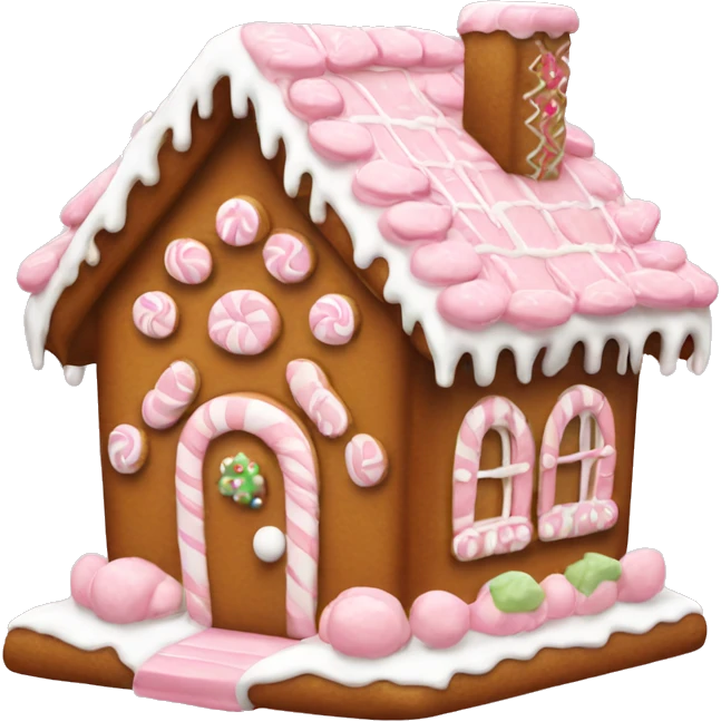 Gingerbread House with cute white and Baby pink decoration  emoji