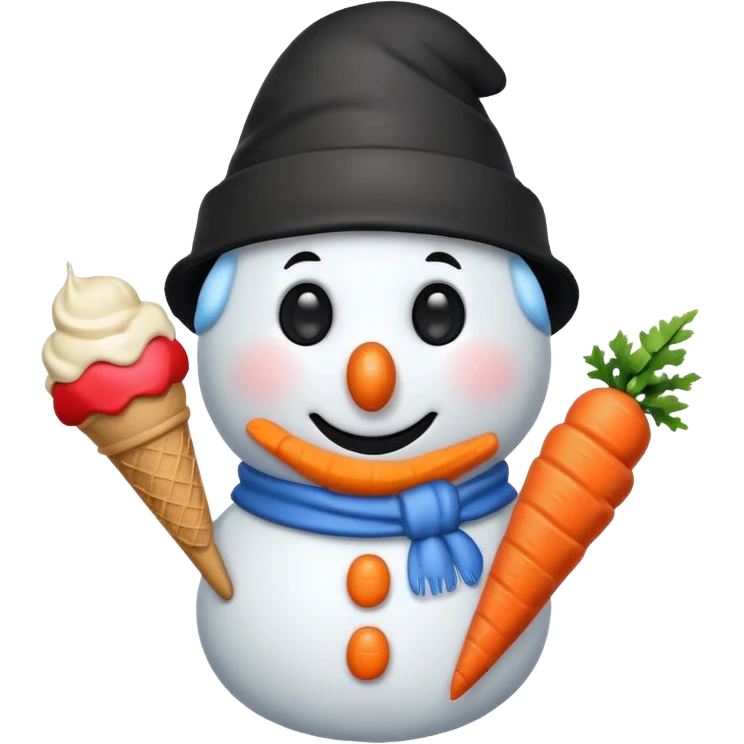 snowman wearing cap with ice cream  emoji