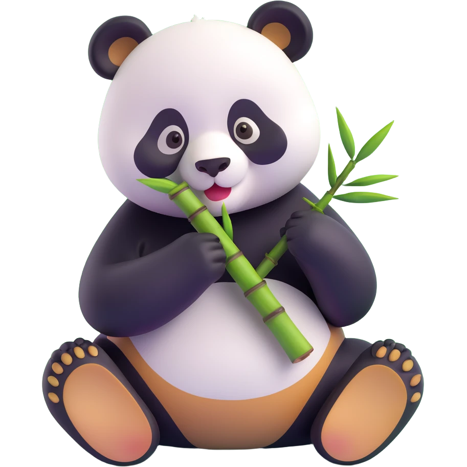 panda eating bamboo in forrest background, close up pose emoji