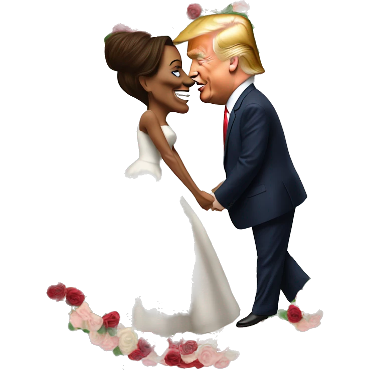 Donald trump in love with Kamala Harris at a wedding with a bunch of big fat donkeys emoji