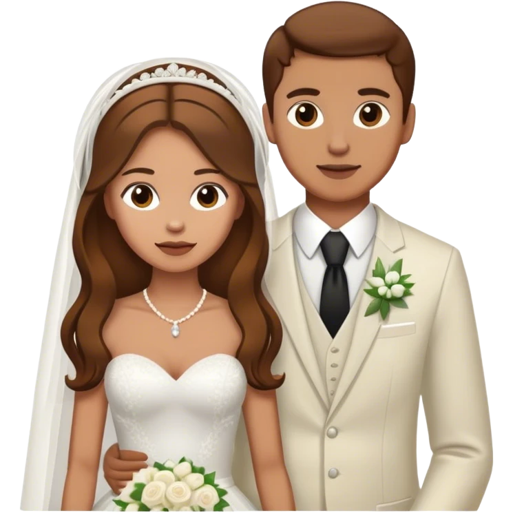 Brown hair bride and groom emoji