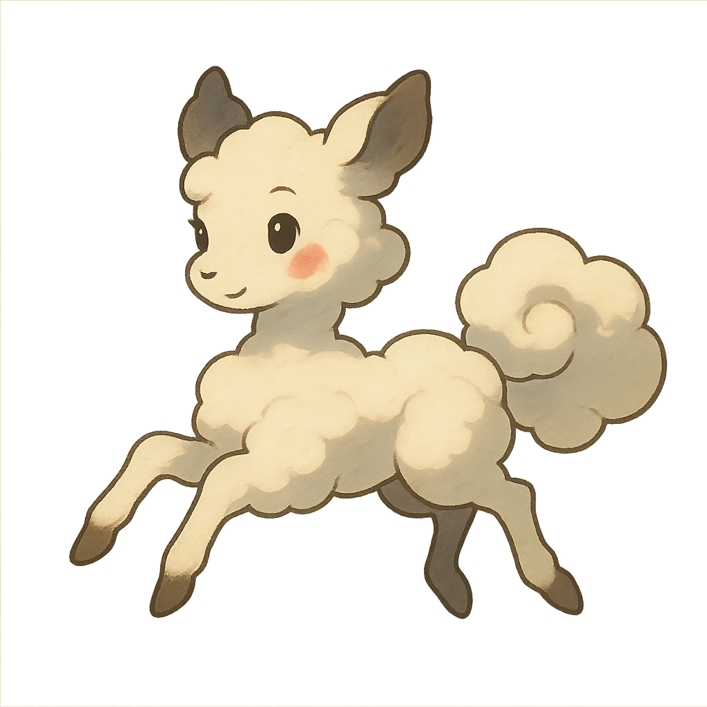 vanilla cloud doe with rosy cheeks, floating gracefully with witch-like elegance, brand identity mascot for social media, Ghibli style emoji