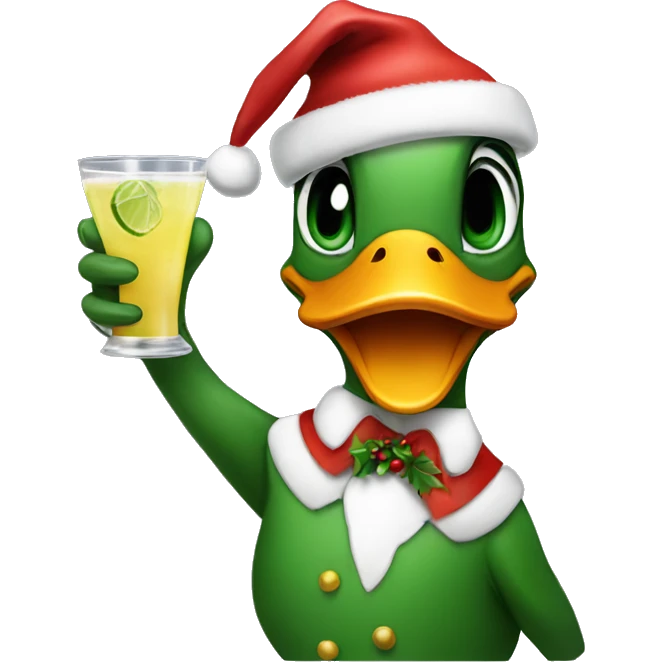 Duck wearing a Christmas hat and drinking a margarita  emoji