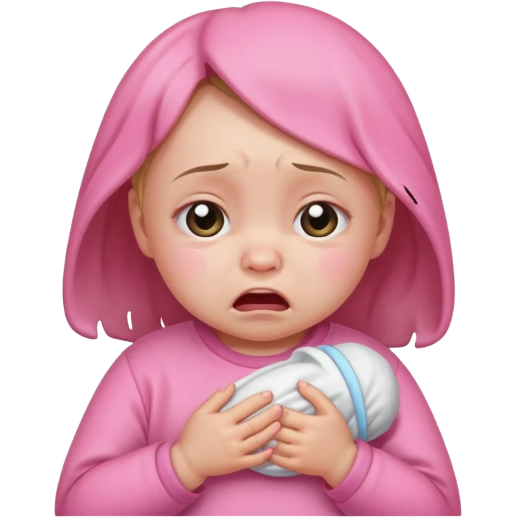 a portrait of crying baby girl, wearing pink clothes emoji