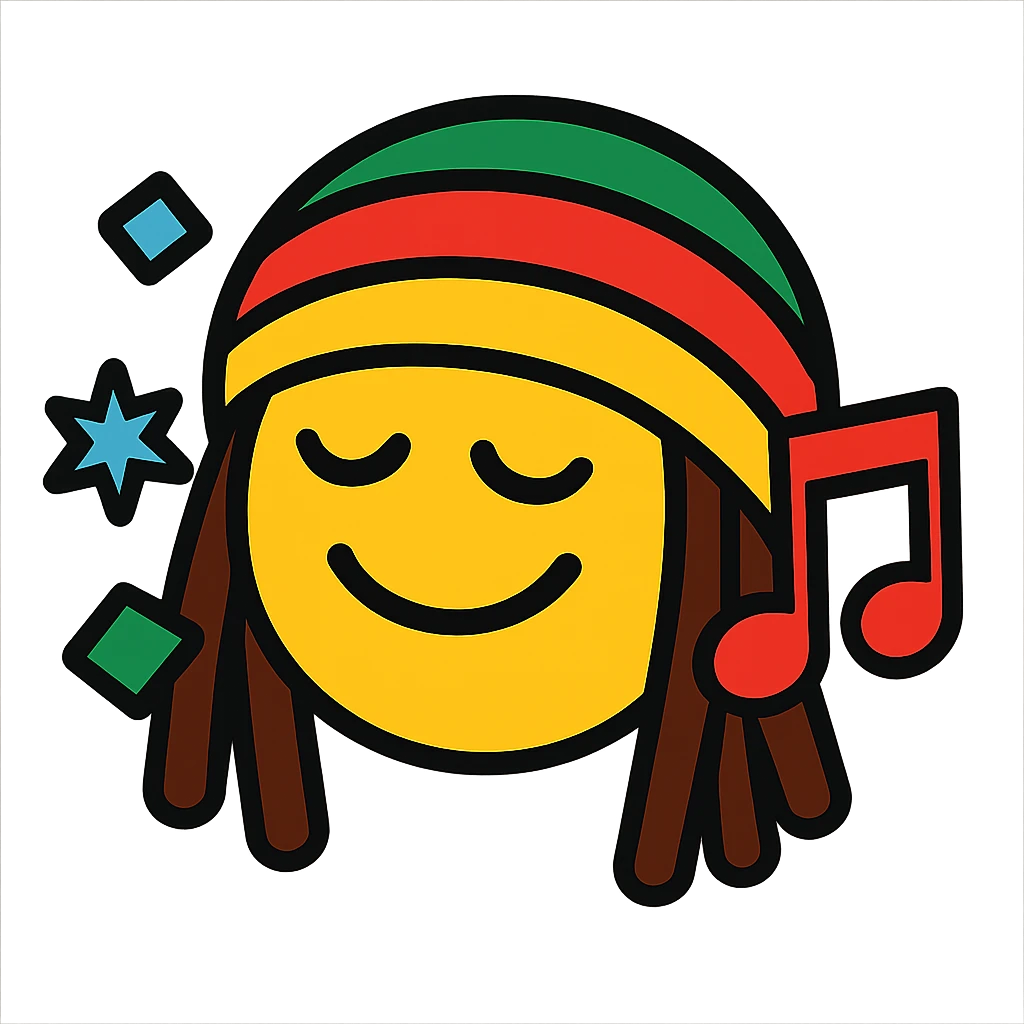 reggae themed emoji, vibrant colors, musical, relaxed vibe emoji