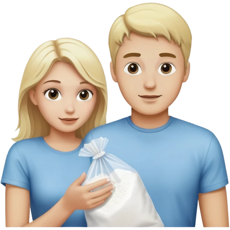 Blonde guy and blonde girl sharing a plastic bag of white powder emoji