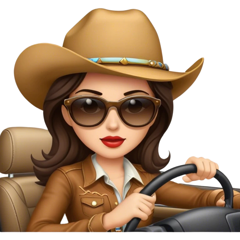 Brunette Cowgirl wearing sunglasses driving emoji