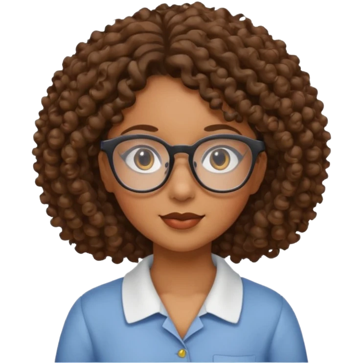 una chica con rizos el cabello hacia abajo y  con gafas emoji