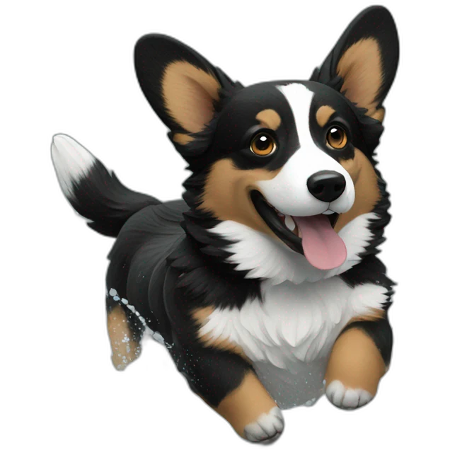 Black corgi swims into water emoji