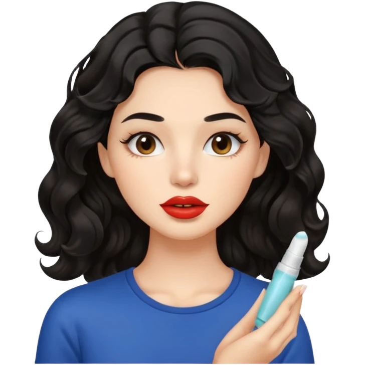 A gorgeous with black wavy hair women applying cute thin lipbalm on her brown lips emoji