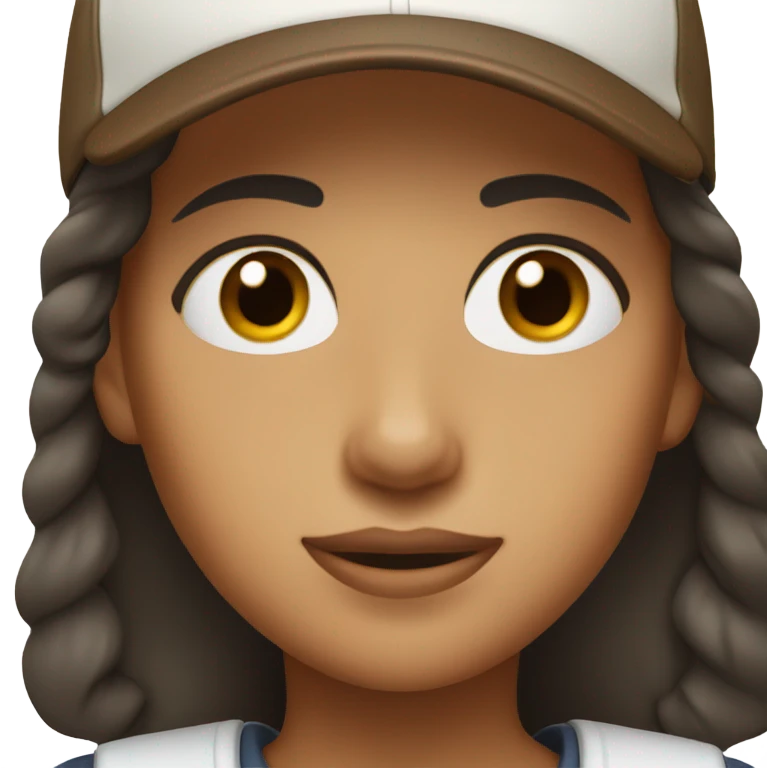 White girl with brown eyes and dark brown hair with baseball cap  emoji