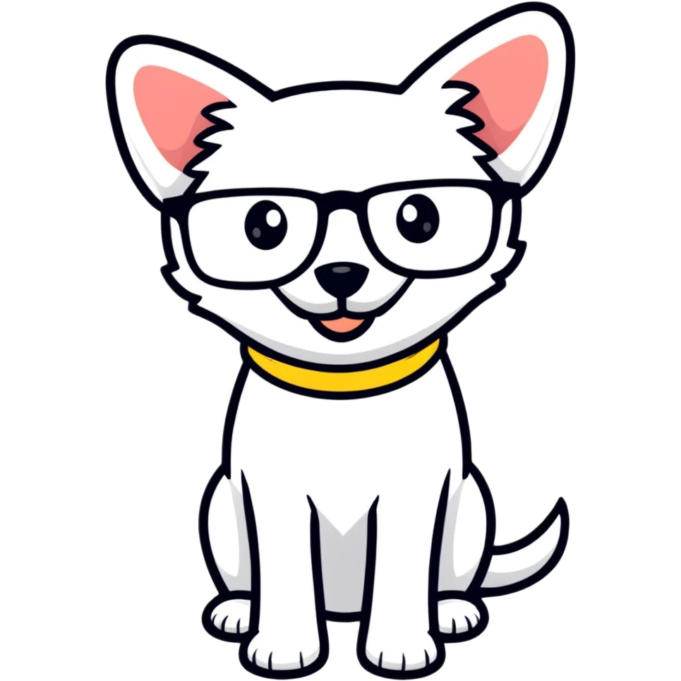 dog wearing glasses with a sweet smile emoji
