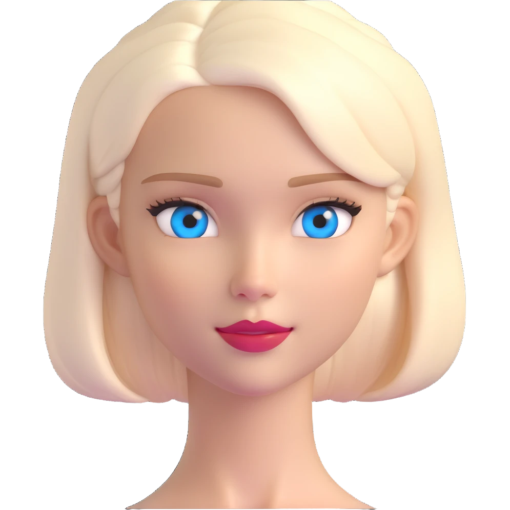female emoji character resembling Sasha Luss with striking blue eyes, platinum blonde hair, elegant facial structure, poised expression emoji