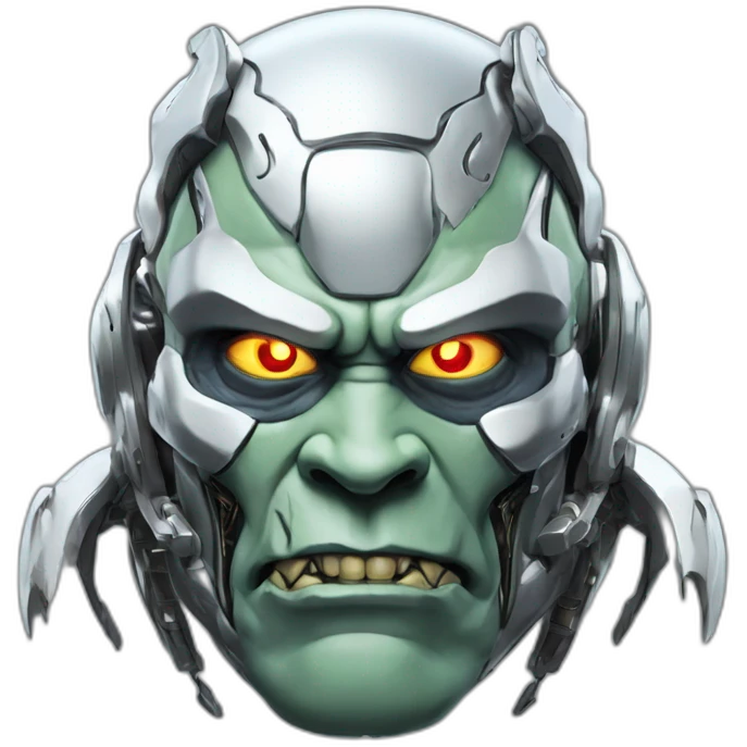 Cyber futuristic silver orc robot face with big orc tusks emoji