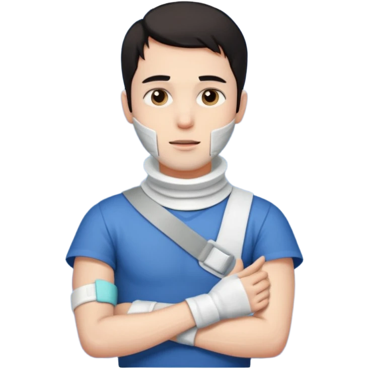 Dark haired guy, right arm in cast with neck braces emoji