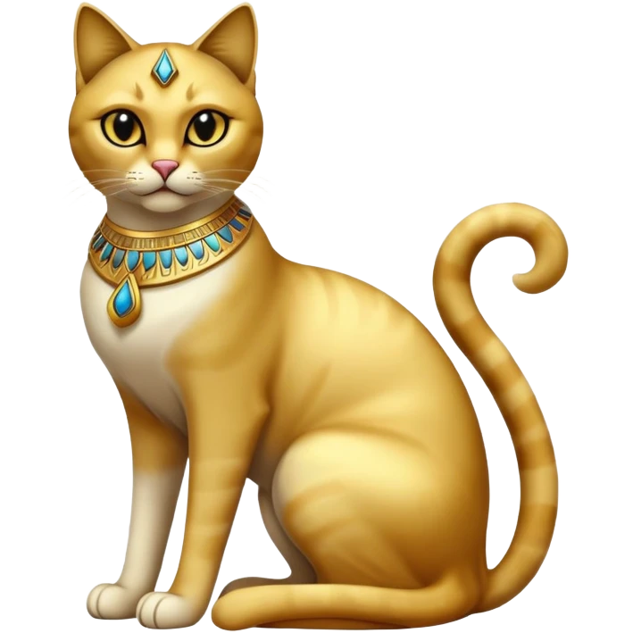 Egyptian cat full body sitting with black eyes emoji
