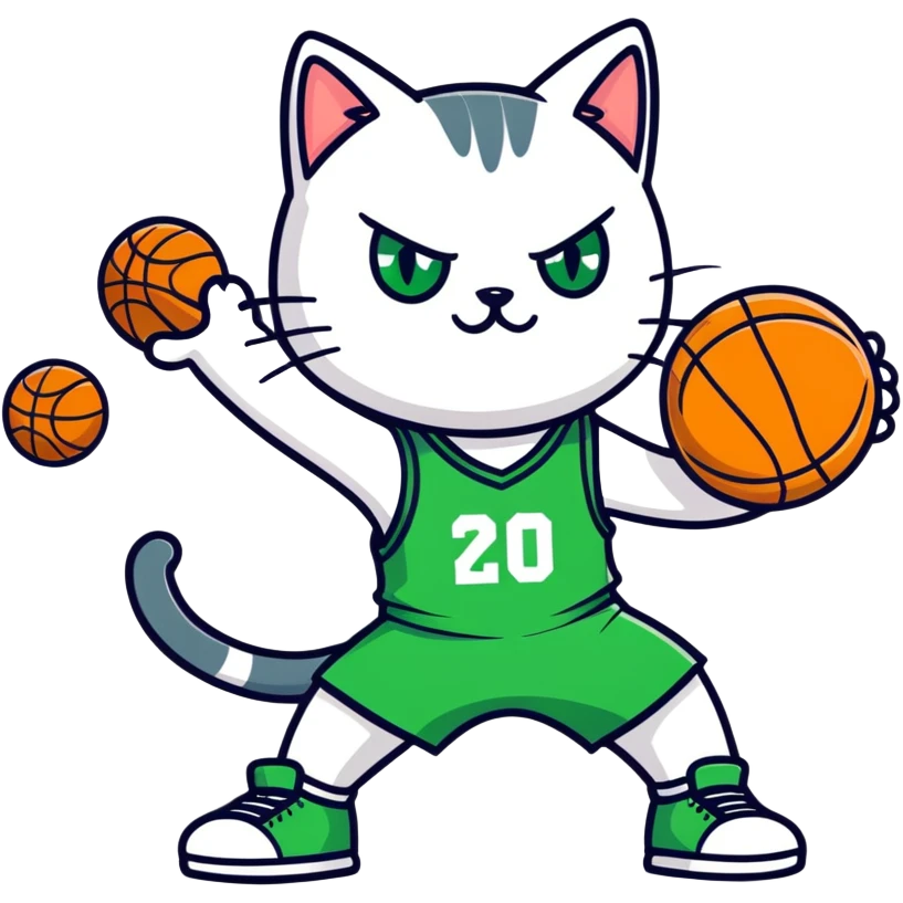 Green eyes cat playing basketball  emoji