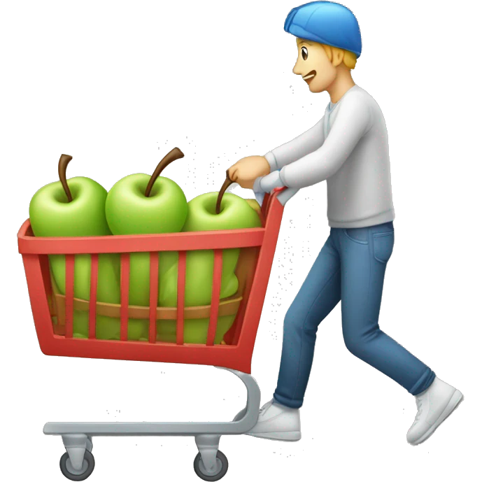 Shooping cart driven by guy inside apple emoji