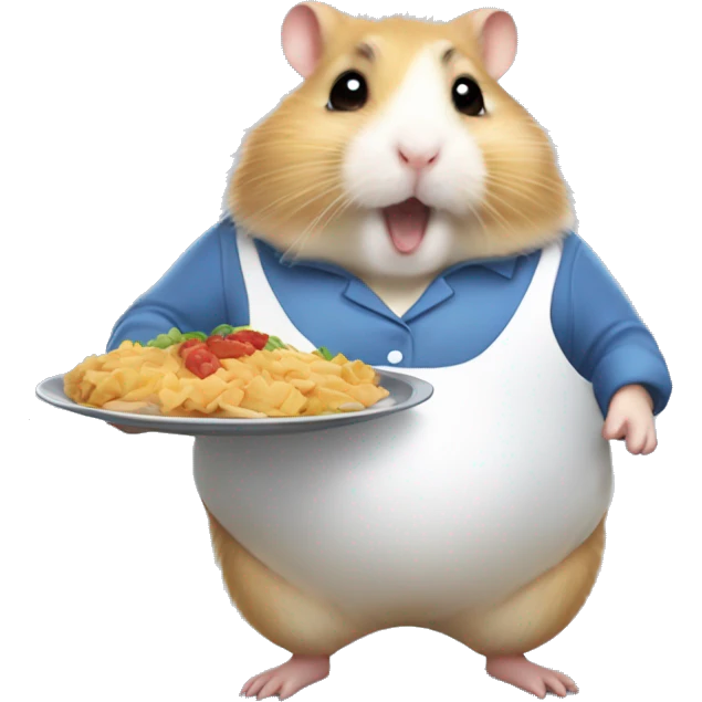 obese hamster holding a platter of food like a waitress emoji