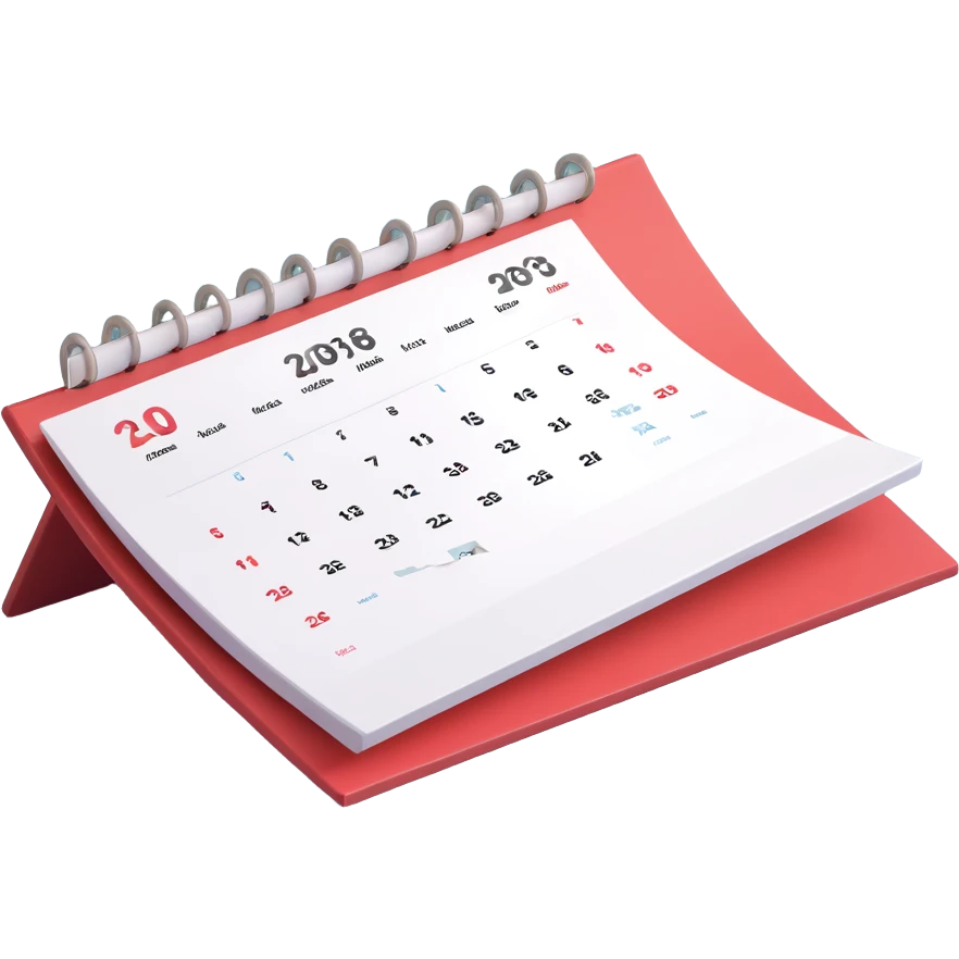 3D calendar, desk style, spiral binding, shadowed pages, clean look emoji