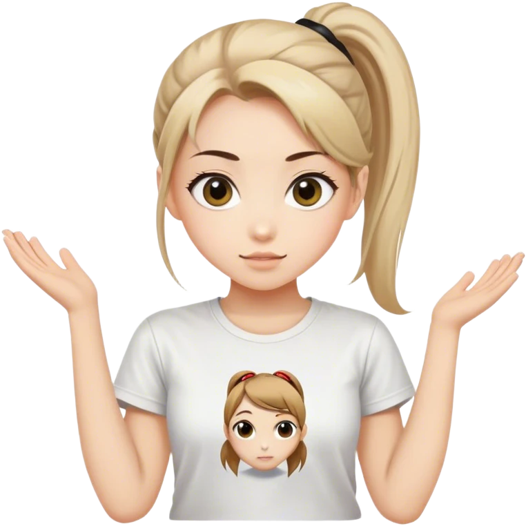 Beautiful girl happy with big eyes, ponytail and "ryu" written on tshirt emoji
