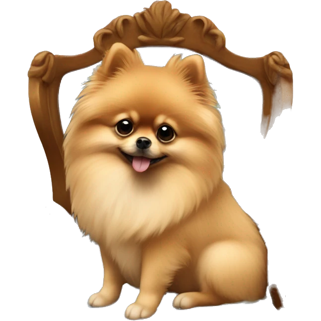 A pomeranian sitting on a beautiful chair emoji