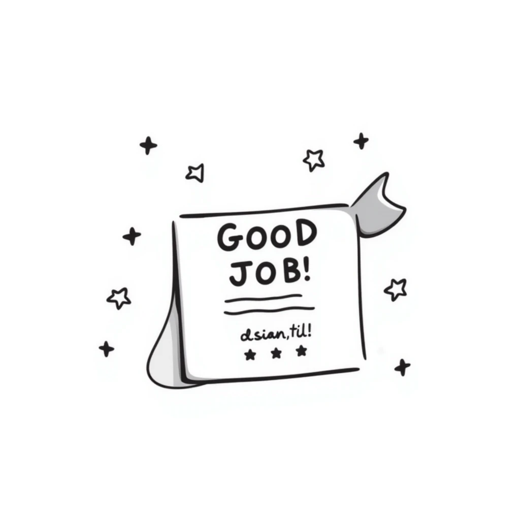 Hand drawn certificate with "Good Job!" text and stars emoji